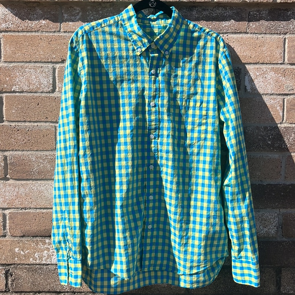 Lightweight J. Crew L Yellow and Blue Checked Button Down